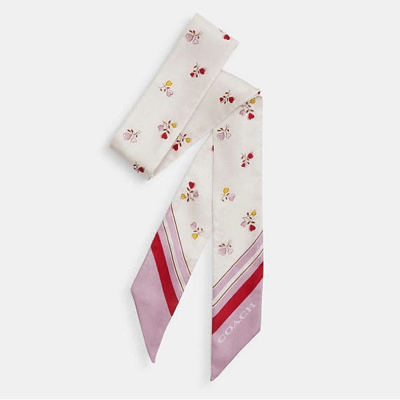 PRICE FIRM COACH HEART POSY SCRIPT PRINT SILK SKINNY SCARF - Picture 1 of 7